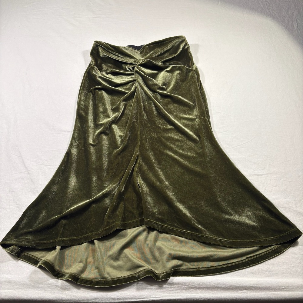 A New Day Velvet Twist Front Skirt Women Small Olive Green NEW